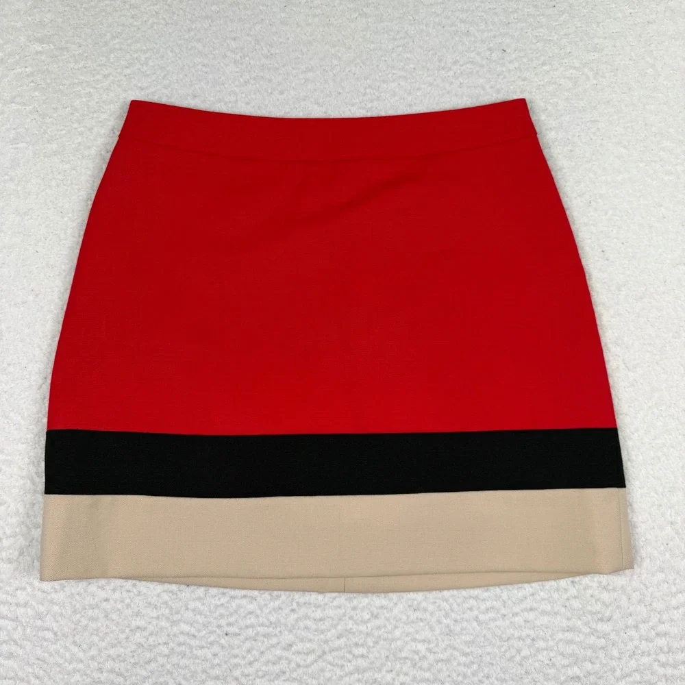 Kate Spade Colorblock Mini Skirt Size 6 Red Black Tan Wool A-Line Preppy Mod